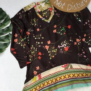 Sundance 100% Silk Tunic Johnny Was Swimsuit Coverup L Brown Boho